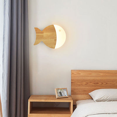 Nordic Minimalist Oak Acrylic Fish LED Wall Sconce Lamp