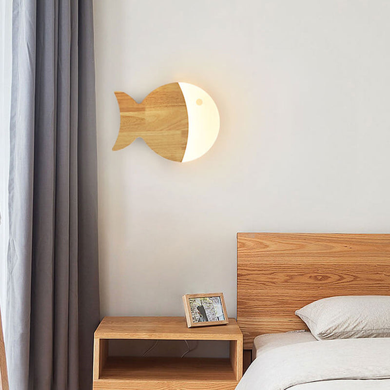 Nordic Minimalist Oak Acrylic Fish LED Wall Sconce Lamp