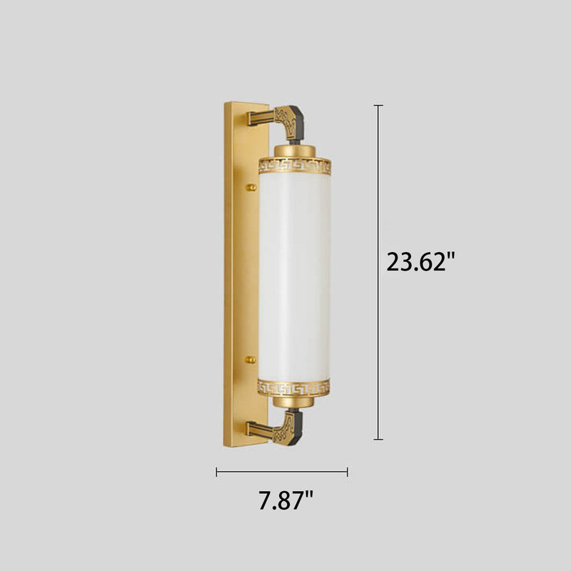 Moderne Chinesische Säule Eisen Glas 2-Licht Wandleuchte 
