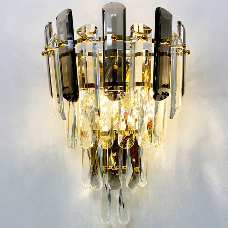 Modern Luxury Crystal Multi-Layer Column 1-Light Wall Sconce Lamp