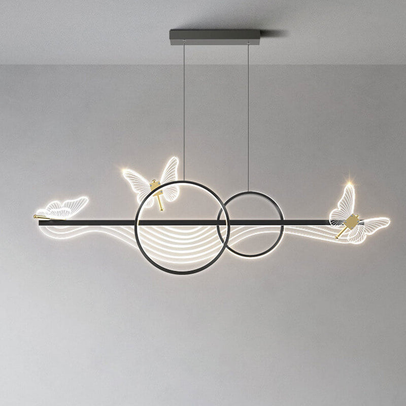 Nordic Light Luxury Butterfly Round Linear Island Light LED Chandelier