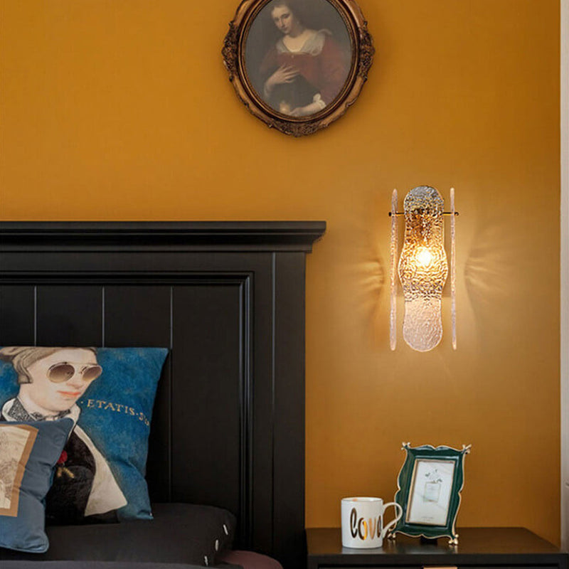 Modern Light Luxury Full Copper Retro Glass Water Ripple Design 1-Light Wall Sconce Lamp