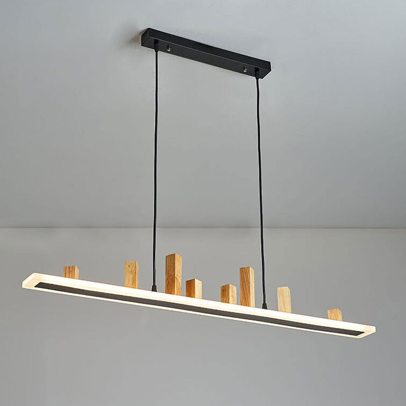 Nordic Minimalist Wooden Block Long Strip Island Light LED Chandelier