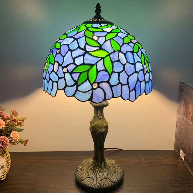Lampe de table à 1 lumière en verre teinté en alliage Tiffany 