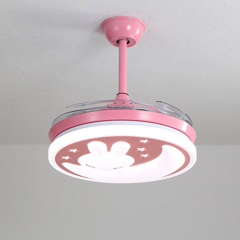 Childlike Cartoon Moon Rabbit LED Downrods Ceiling Fan Light