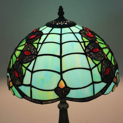 European Tiffany Green Peacock Stained Glass 1-Light Table Lamp