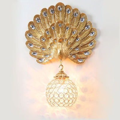 European Vintage Crystal Peacock Shape 1-Light Wall Sconce Lamp