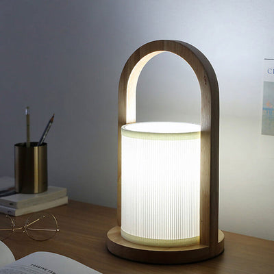 Nordic Fabric Column Solid Wood Tragbares Design 1-Licht Tischlampe 