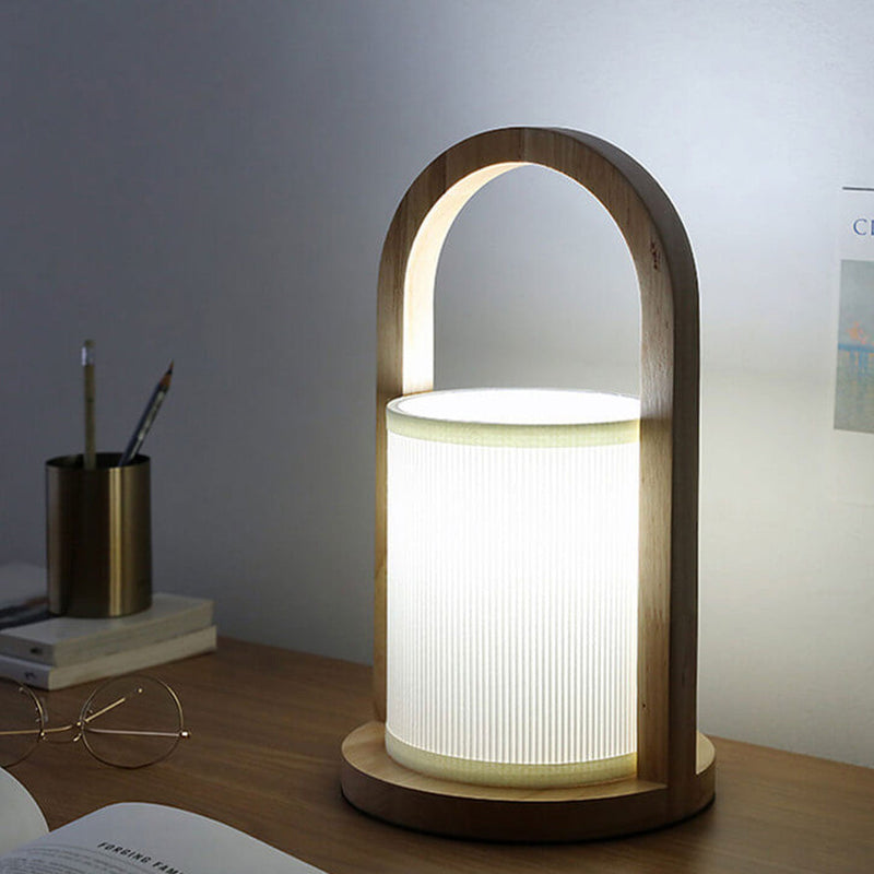 Nordic Fabric Column Solid Wood Tragbares Design 1-Licht Tischlampe 
