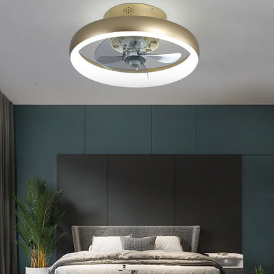 Nordic Light Luxury Round Wrought Iron LED Flush Mount Ceiling Fan Light