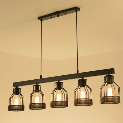 Industrial Vintage Long Bar Cage Island Light  6-Light Chandelier