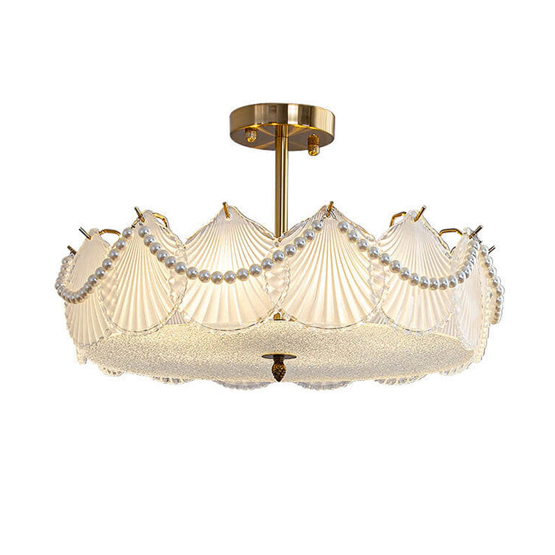 French Light Luxury Seashell Glass Pearl Round 5/6/ 8 Light Chandelier