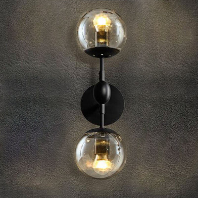 Nordic Minimalist Retro Glass Wrought Iron 2-Light Wall Sconce Lamp