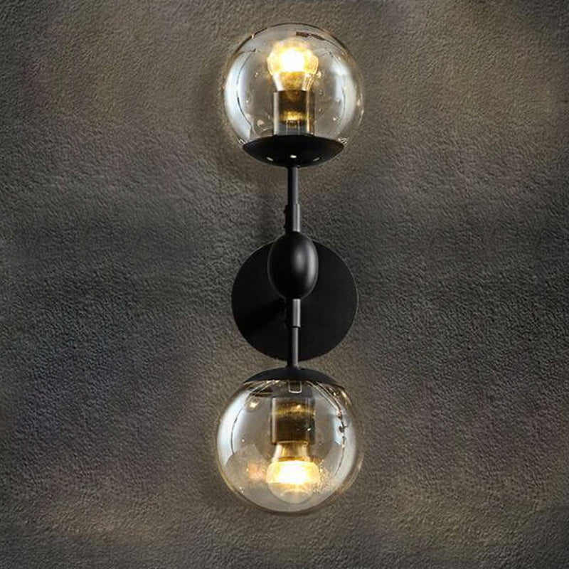 Nordische minimalistische Retro-Glasschmiedeeisen-Wandleuchte mit 2 Leuchten