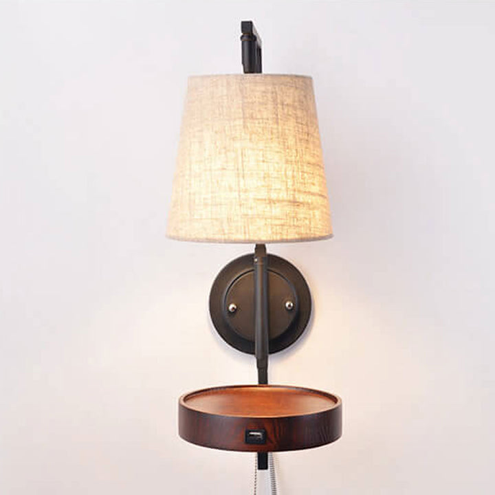 Nordic Light Luxury Solid Wood Wrought Iron Fabric 1-Light Wall Sconce Lamp