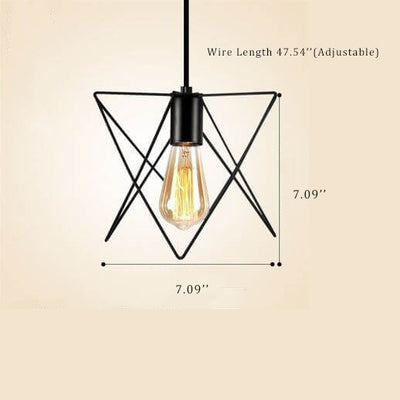 Durchbrochene 1-Licht-Dreieck-Schirm-Pendelleuchte aus Schmiedeeisen 