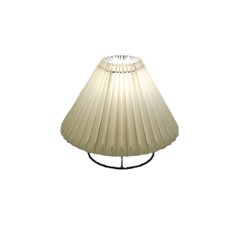 Vintage Pleated Fabric Round Metal Base 1-Light Table Lamp