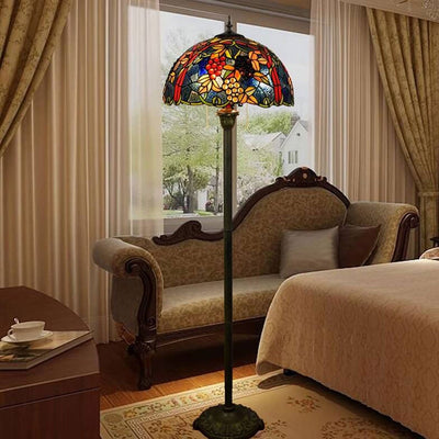 Tiffany European Creative Stained Glass Grape Pattern Design 2-Light Standing Floor Lamp