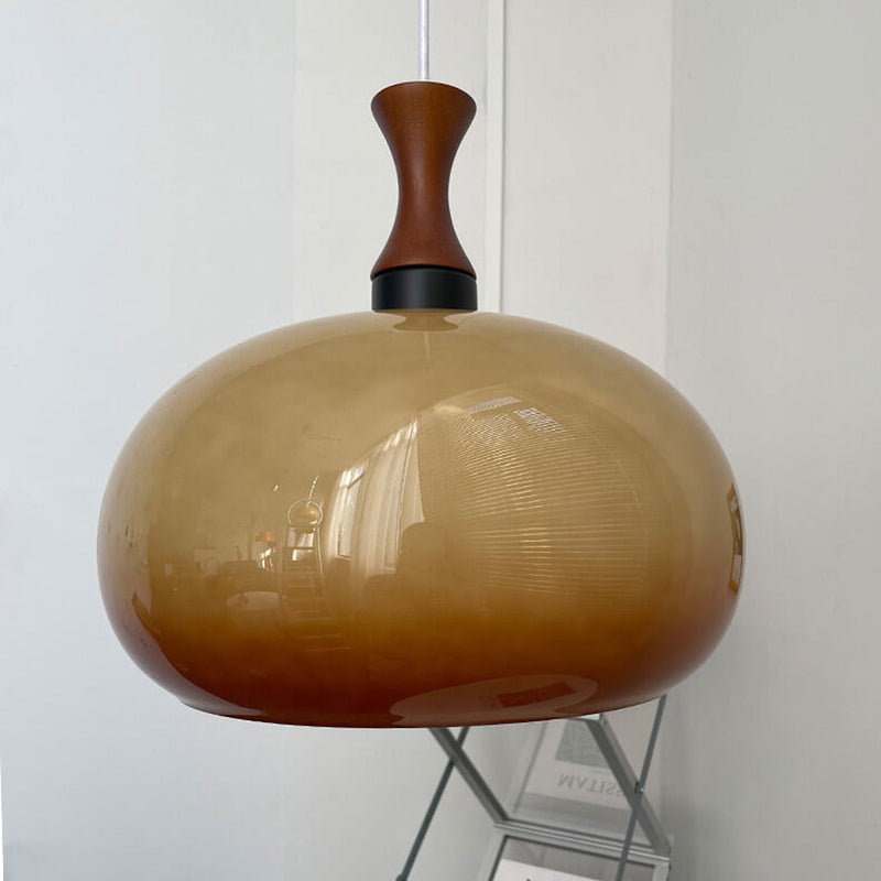 Vintage Wood Glass Flat Ball Design 1-Light Pendant Light