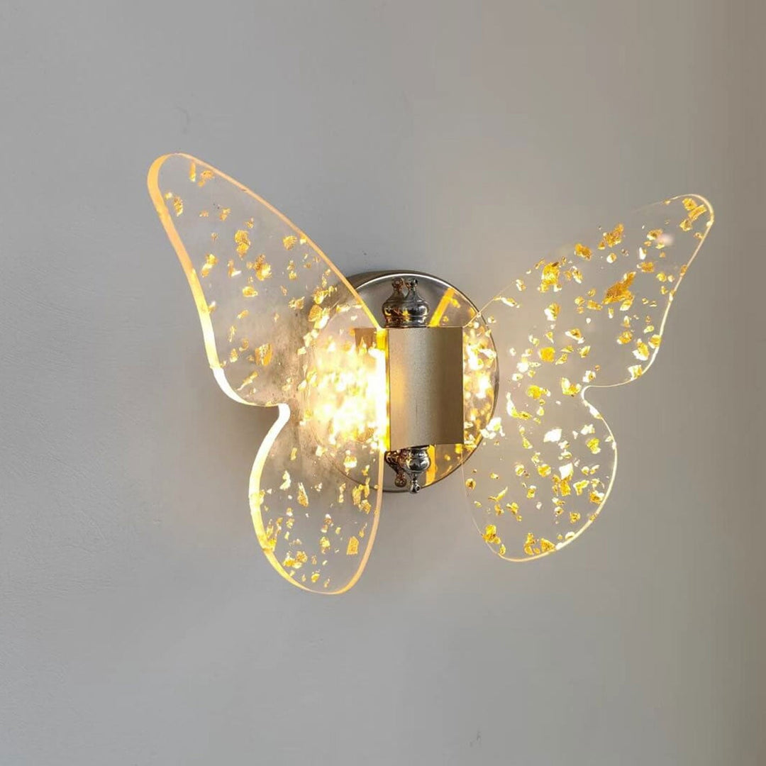 Moderna lámpara de pared LED con mariposa acrílica y lámina de oro creativa 