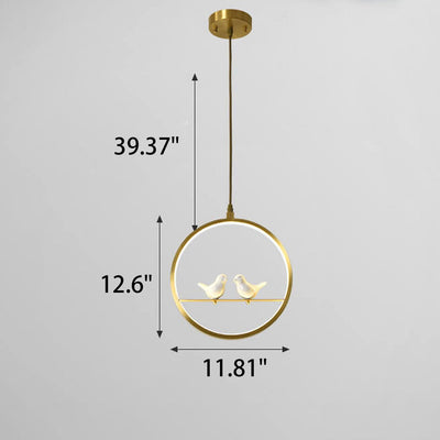 Nordic Creative Bird Gold Copper Ring LED Pendant Light