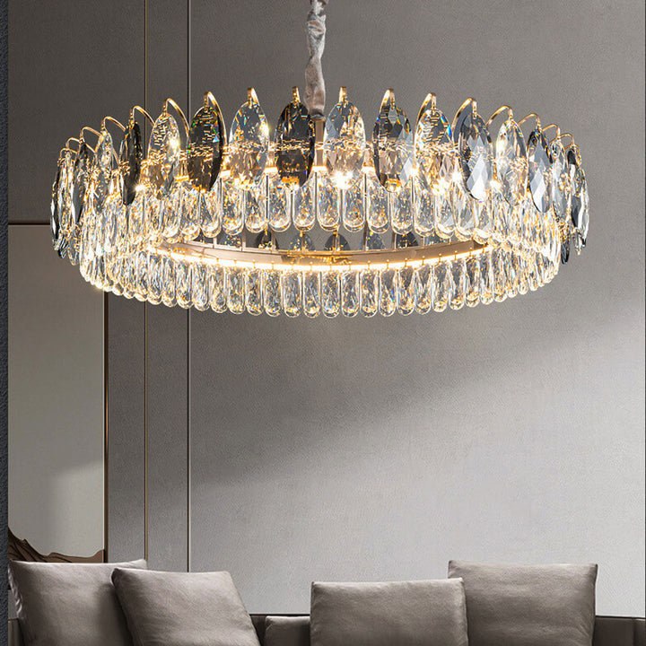 Lustre LED rond en cristal de luxe léger européen 