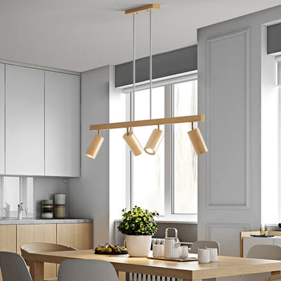 Nordic Minimalist Solid Wood Spotlight Track 2/3/4 Light Chandelier