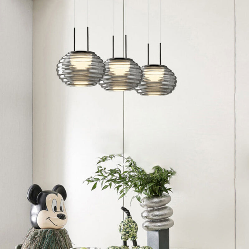 Italian Minimalist Water Ripple  Round Glass Long Bar Island Light 3-Light Chandelier