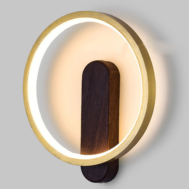 Modern Minimalist Wood Grain Round Wrought Iron LED Wall Sconce Lamp