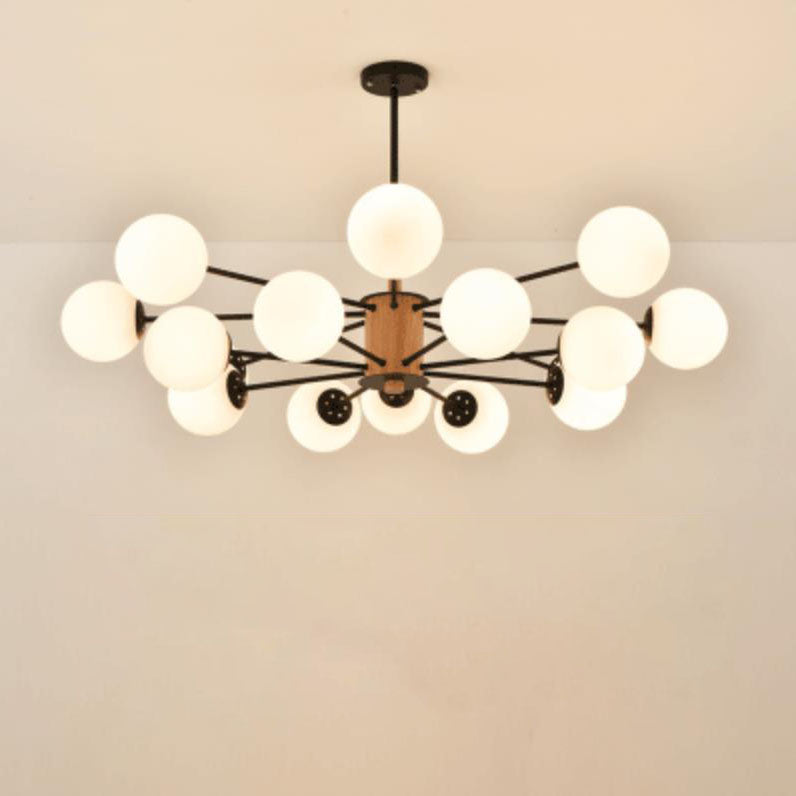 Contemporary Nordic Log Magic Bean Rubberwood Iron Glass 6/8/12/16-Light Chandelier For Living Room &amp; Bedroom
