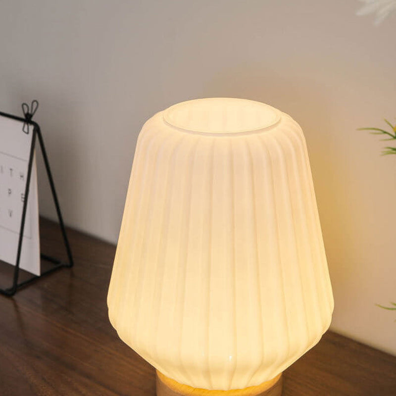 Nordic Milk White Pleated Stripes Glass Rhombus 1-Light Table Lamp