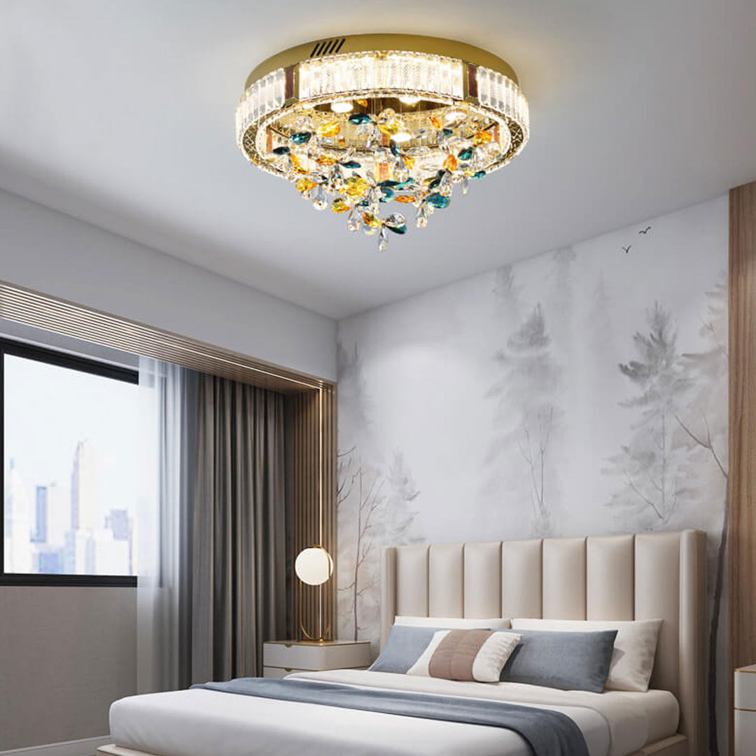 Moderne LED-Deckenleuchte „Jane Clover“ aus Edelstahl mit Kristallen 
