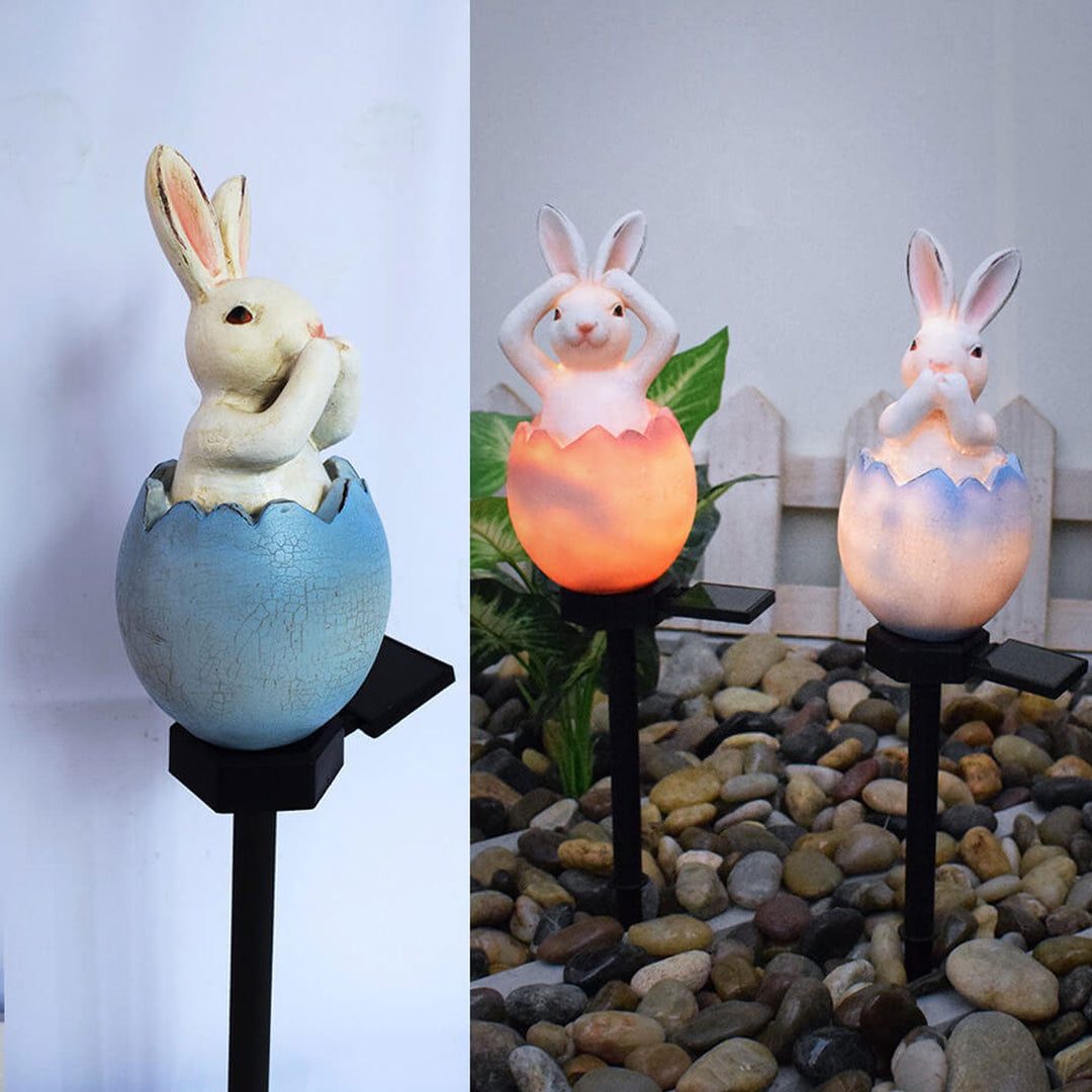 Luz de paisaje decorativa impermeable para jardín al aire libre con enchufe de tierra solar de conejo creativo 