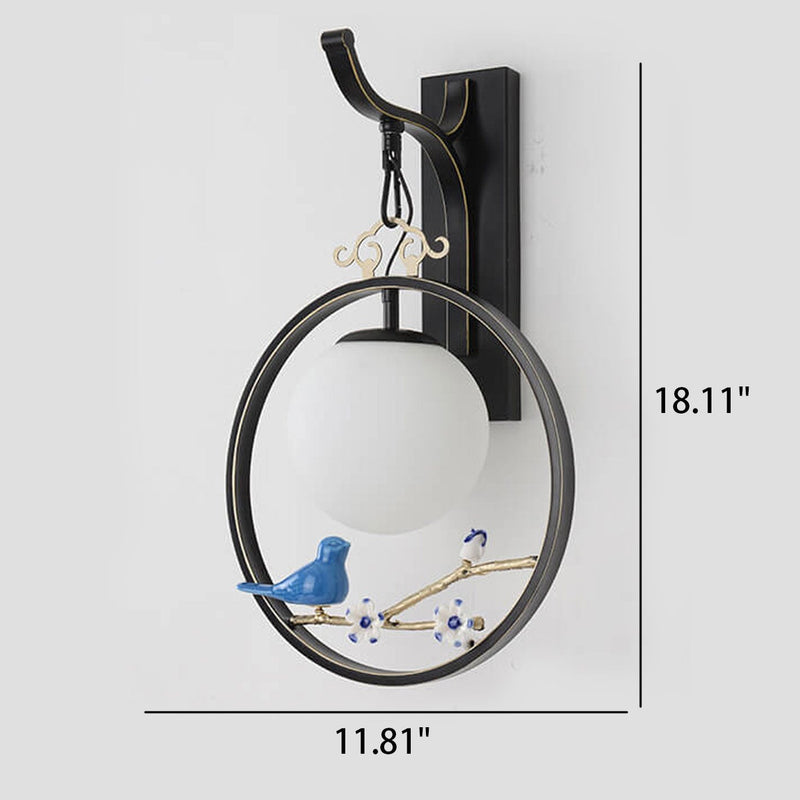 Applique murale 1-lumière avec boule en verre ronde chinoise moderne et branche d&