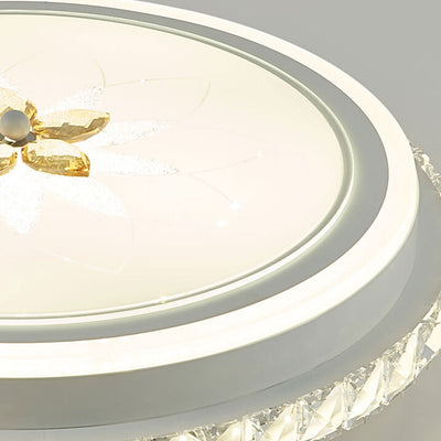 European Crystal Round Flower Design LED Flush Mount Ceiling Light