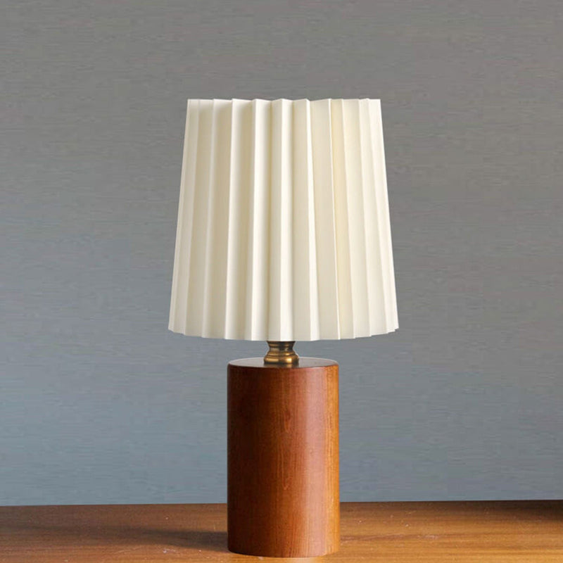 Vintage Korean Pleated Column Solid Wood Base 1-Light Table Lamp