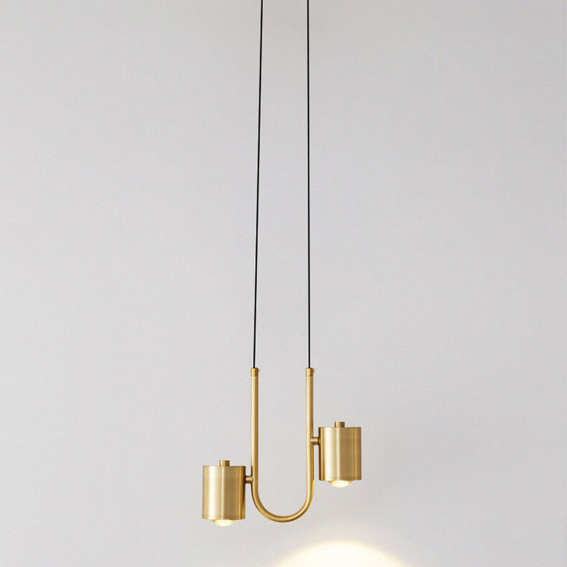 Modern Light Luxury Brass Cylinder Design LED Mini Pendant Light