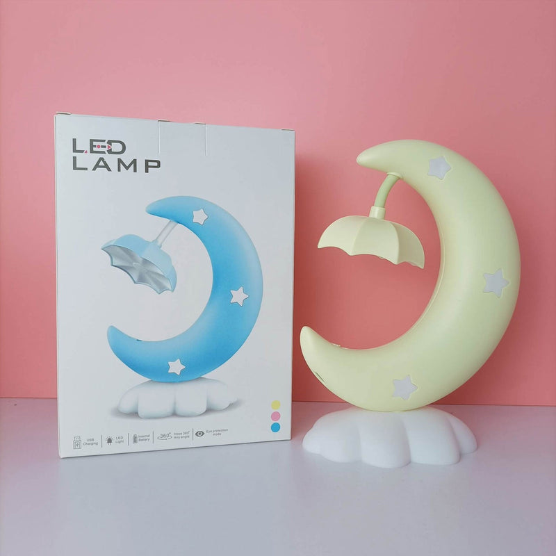 Lampe de table LED de nuit avec protection des yeux en forme de bateau de lune de dessin animé 