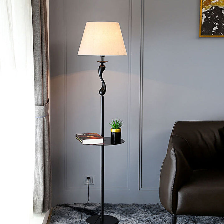 Lampe sur pied moderne et simple en tissu de lin à 1 lumière en forme de dôme en fer 