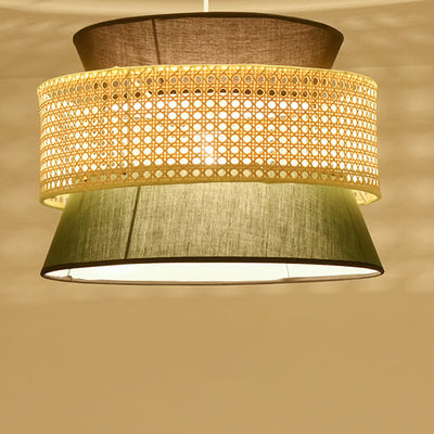 Suspension Luminaire Moderne en Rotin Japonais en Forme de Tambour à 1 Lumière 
