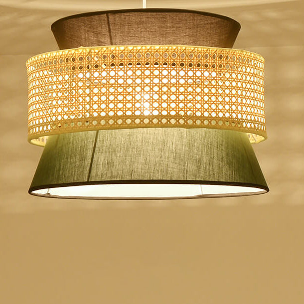 Suspension Luminaire Moderne en Rotin Japonais en Forme de Tambour à 1 Lumière 