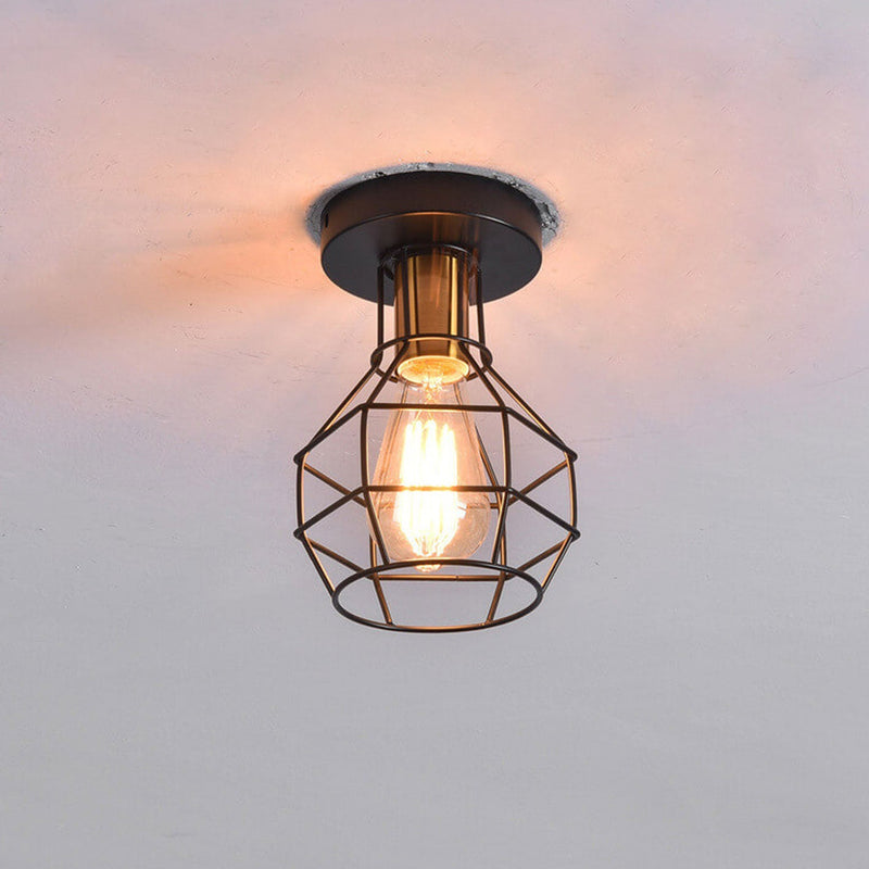 Industrial Retro Iron Cage 1-Light Semi-Flush Mount Ceiling Light