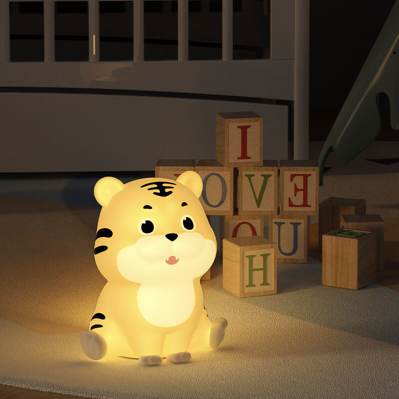 Lampe de table LED en forme de tigre en silicone, dessin animé mignon et enfantin 