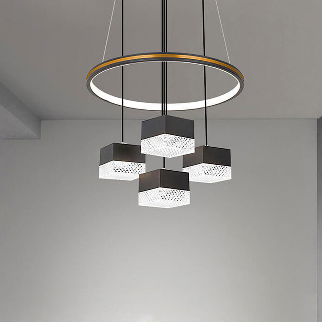 Modern Minimalist Wrought Iron Aluminum Square LED Chandelier