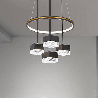 Modern Minimalist Wrought Iron Aluminum Square LED Chandelier