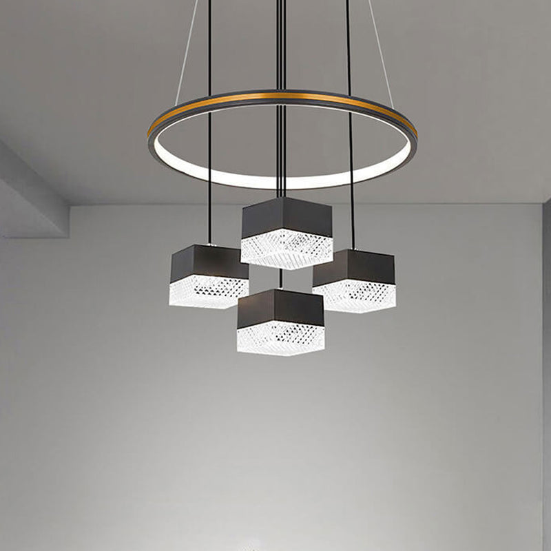 Moderner minimalistischer quadratischer LED-Kronleuchter aus Schmiedeeisen aus Aluminium 
