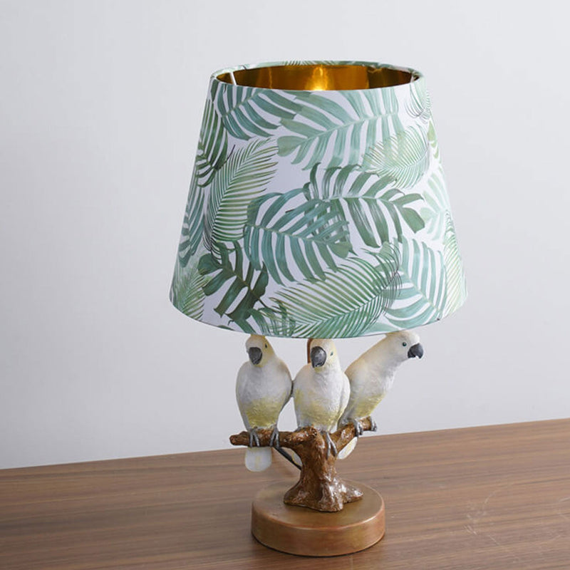 Nordic Leaf Fabric Resin Bird Design 1-Light Table Lamp