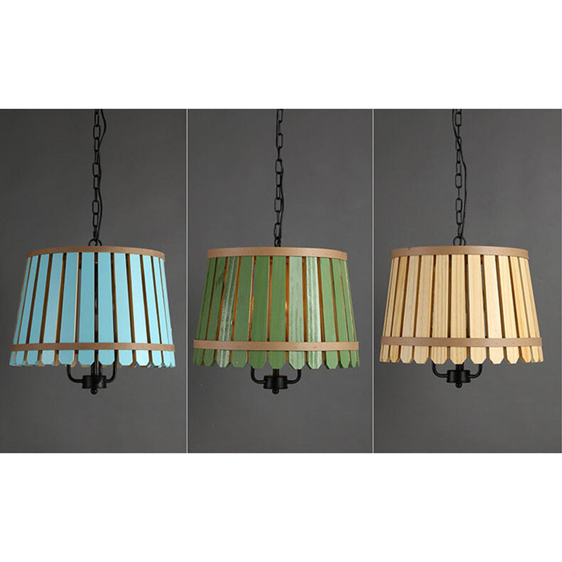 Modern Colored Wooden Barrel Dome 3 Light Chandelier