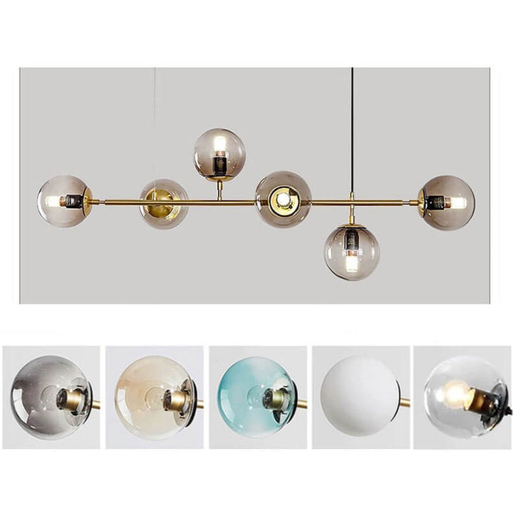 Moderner minimalistischer langer Glas-Rundkugel-Insel-Leuchter 6-flammiger Kronleuchter 