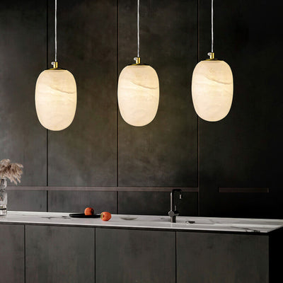 Modern Luxury Round Marble Brass 1-Light Pendant Light